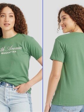 Womens Fifth Avenue Manhattan Short Sleeve Graphic T-Shirt - Green